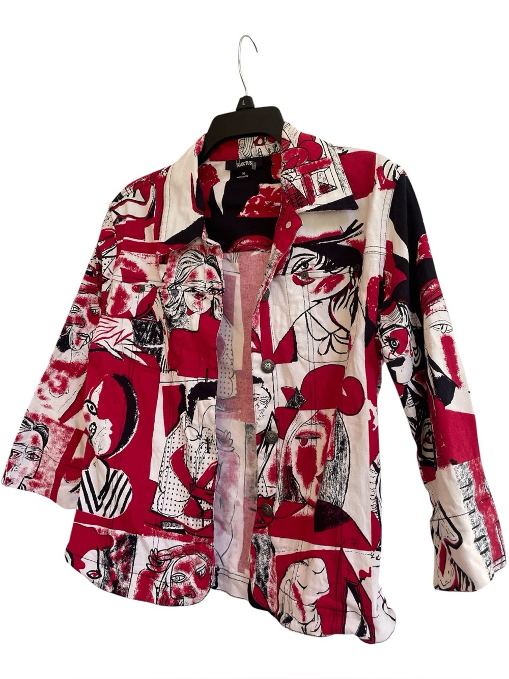 Vintage Kaktus Picasso Face Print Blazer Jacket Medium Red Abstract Art - Picture 2 of 5